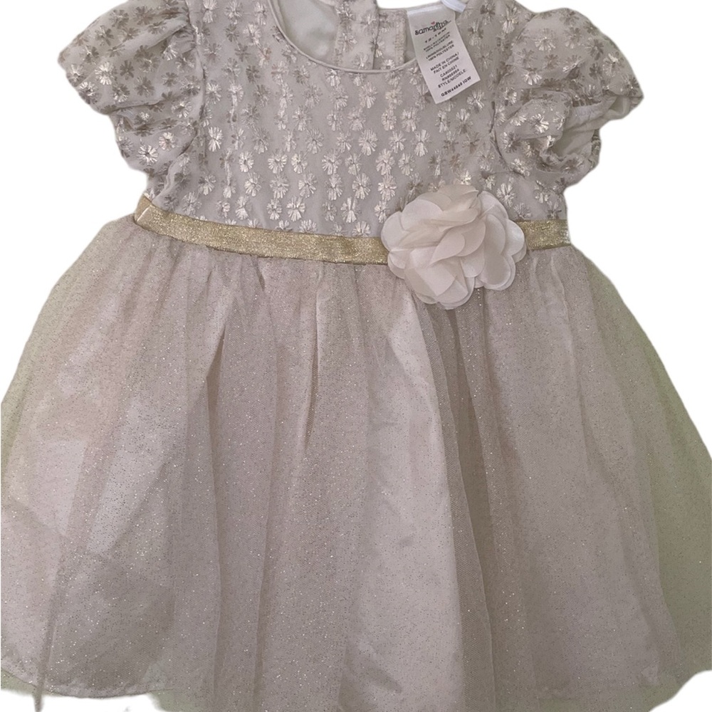 EUC Samantha Says Gold Ivory Dress 12-18 Months